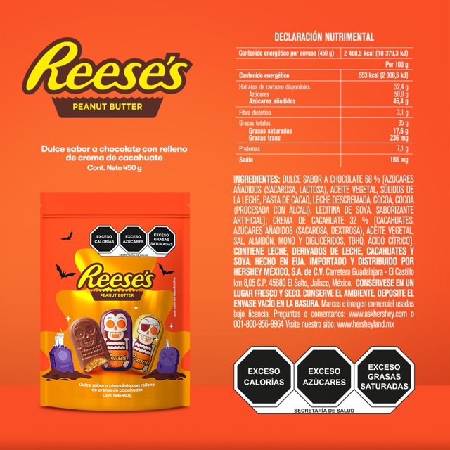 Chocolate dulce Reese's relleno crema de cacahuate para Halloween 450 g