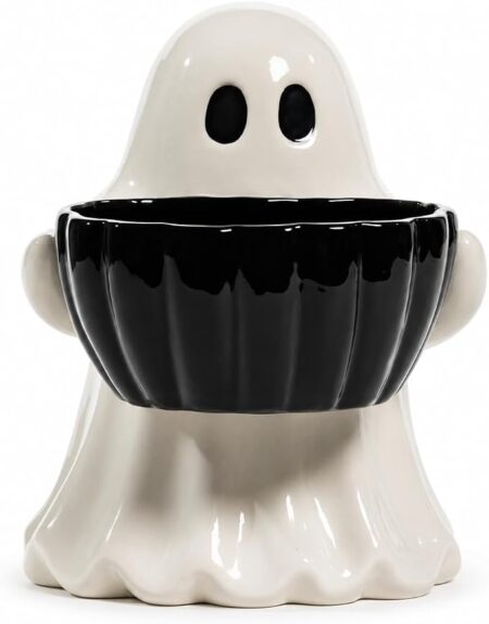 51XcRYprz-L._AC_SX679_ Dulcero de Fantasma MRK HOME de Dolomita, Decoración de Halloween con Tazón Negro para Dulces