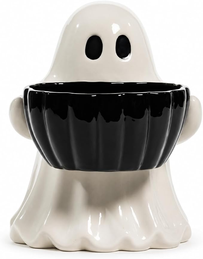Dulcero de Fantasma MRK HOME de Dolomita, Decoración de Halloween con Tazón Negro para Dulces