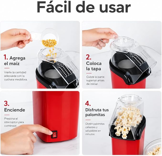 Máquina de Palomitas de Aire Caliente 1200W sin Aceite