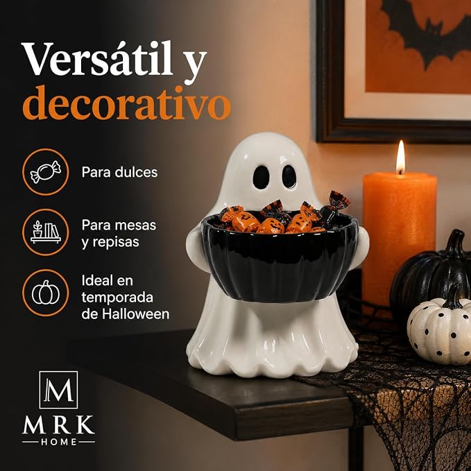 Dulcero de Fantasma MRK HOME de Dolomita, Decoración de Halloween con Tazón Negro para Dulces