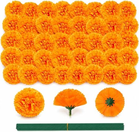 71HPoZtWIqL._AC_SX679_ 60pcs Cempasúchil de Día de los Muertos 9cm con 60 Tallos